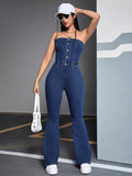 Women's Slim Fit Strapless Denim Jumpsuit