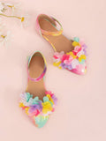 New Spring Arrival Girls' Fashionable Lace Flat Shoes With Pointed Toe For Catwalk