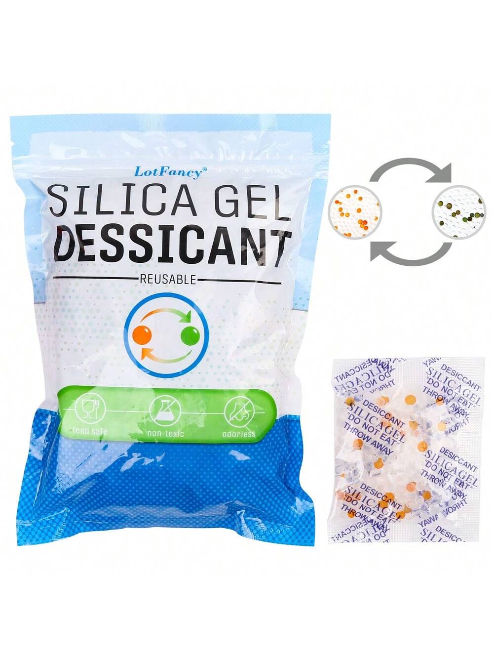 LotFancy Silica Gel Packets, 5 Gram 60 Packs Indicating Food Safe Desiccant Packs, Moisture Absorber Dehumidifier, Orange To Dark Green