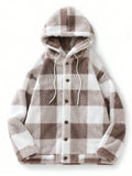Men's Plus Size Single-Breasted Gingham Teddy Hooded Jacket