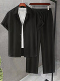 Men Solid Shirt & Drawstring Waist Pants Without Tee