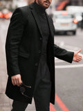 Men's Solid Colored Woolen Overcoat With Turn-Down Collar