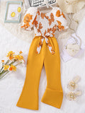 Tween Girl Jumpsuit With Large Flower Prints And Belt