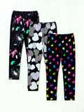 Young Girl's Heart Pattern Luminescent Three Pieces Set Leggings