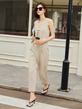 Women's Slim Fit Single-Breasted Vest And Capri Pants Set