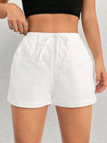 Women'S Solid Color Elastic Waistband Shorts With Slanted Pockets