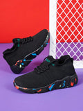 Teenage Boys' Black Running Shoes With Camouflage Print, Soft Breathable Socks Shoes, Random Sole Print