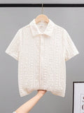 Tween Boys' Extended Size Casual Jacquard Turn-Down Collar Short Sleeve Shirt