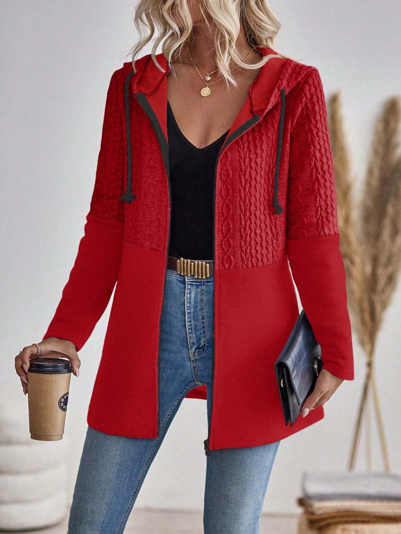 Women's Drawstring Hooded Long Sleeve Jacket