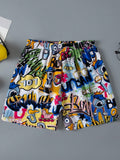 Young Boys' Cartoon Letter Print Beach Shorts, Summer