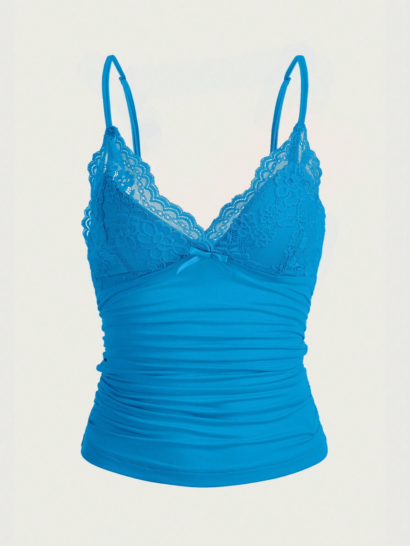 Solid Color Lace Splicing Ruched Slim Fit Camisole Top