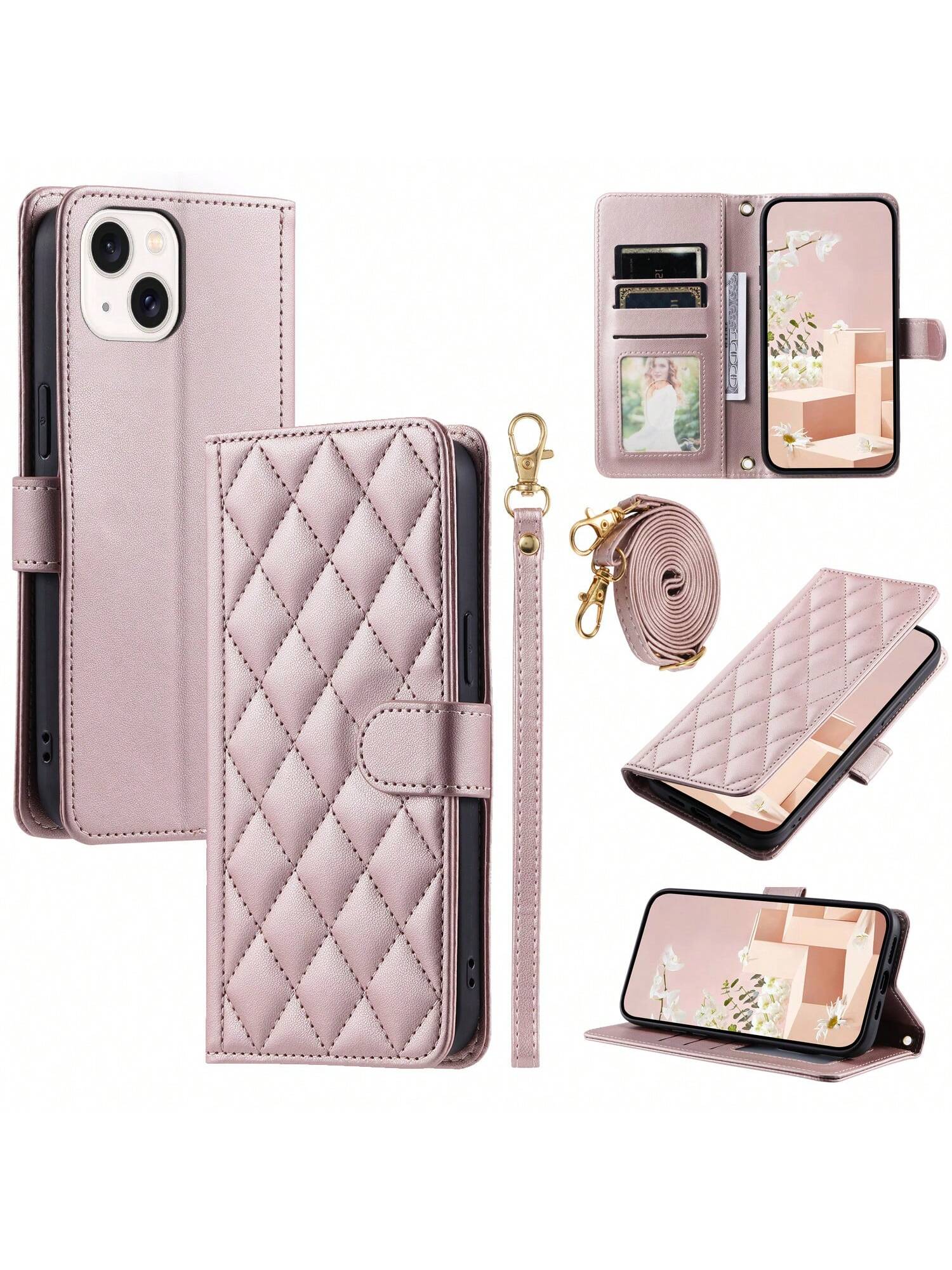 Flip PU Leather Phone Case Wallet With Card Holder Classic Phone Case Crossbody Shoulder Strap With Removable Wrist Strap Compatible With IPhone Samsung Redmi Pixel