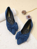 Women's Blue Fashionable Plus Size Bow Knot Comfortable And Versatile Flat Shoes