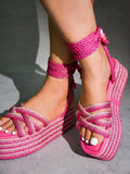 Sandralyn Strappy Rope Square Toe Platform