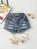 Young Girl's Distressed Frayed Hem Denim Shorts