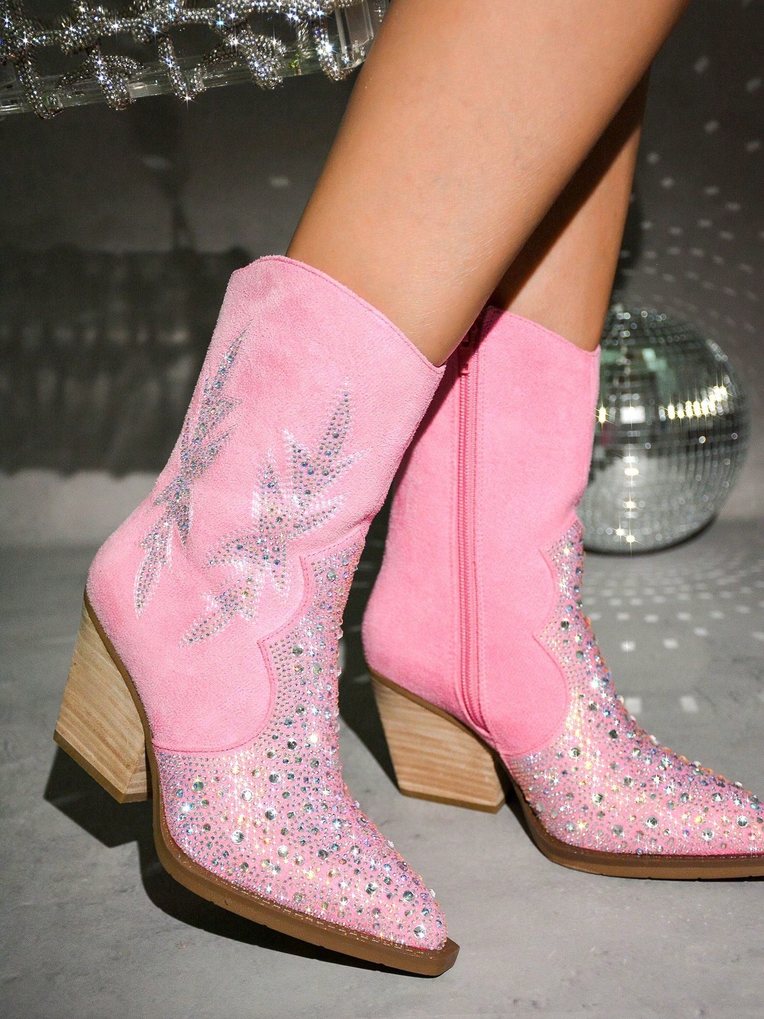Annetta Rhinestone Suede Ankle Booties