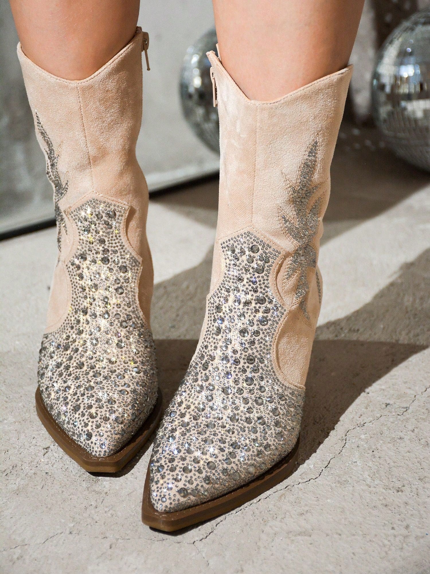 Annetta Rhinestone Suede Ankle Booties