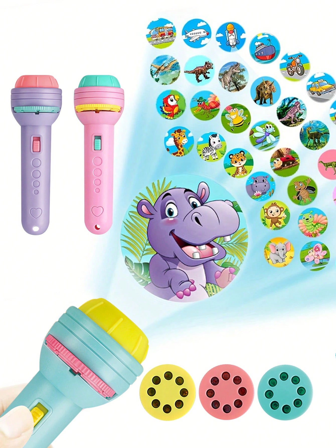 Projection Flashlight [6 Projection Slides With 48 Random Contents]-(Projection Identification/Early Education/Quick Change Of Pictures By Rotating Slides/Parent-Child Interaction/Easy And Fun To Play)