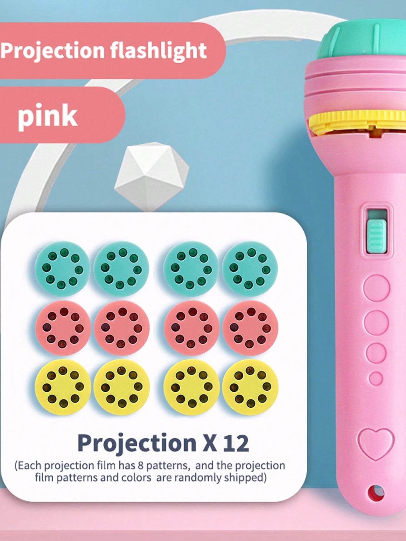 Projection Flashlight [12 Slides With 96 Surprise Patterns] - (Projection Learning/Early Education/Quick Change Of Images By Rotating Slides/Parent-Child Interaction/Simple And Fun)