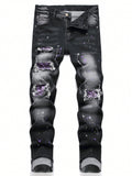 Men'S Plus Size Ripped Ink Splash Printed Jeans