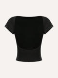 Sexy Casual Minimalist Solid Off-Shoulder Short Sleeve Backless Slim Fit Women T-Shirt, Summer