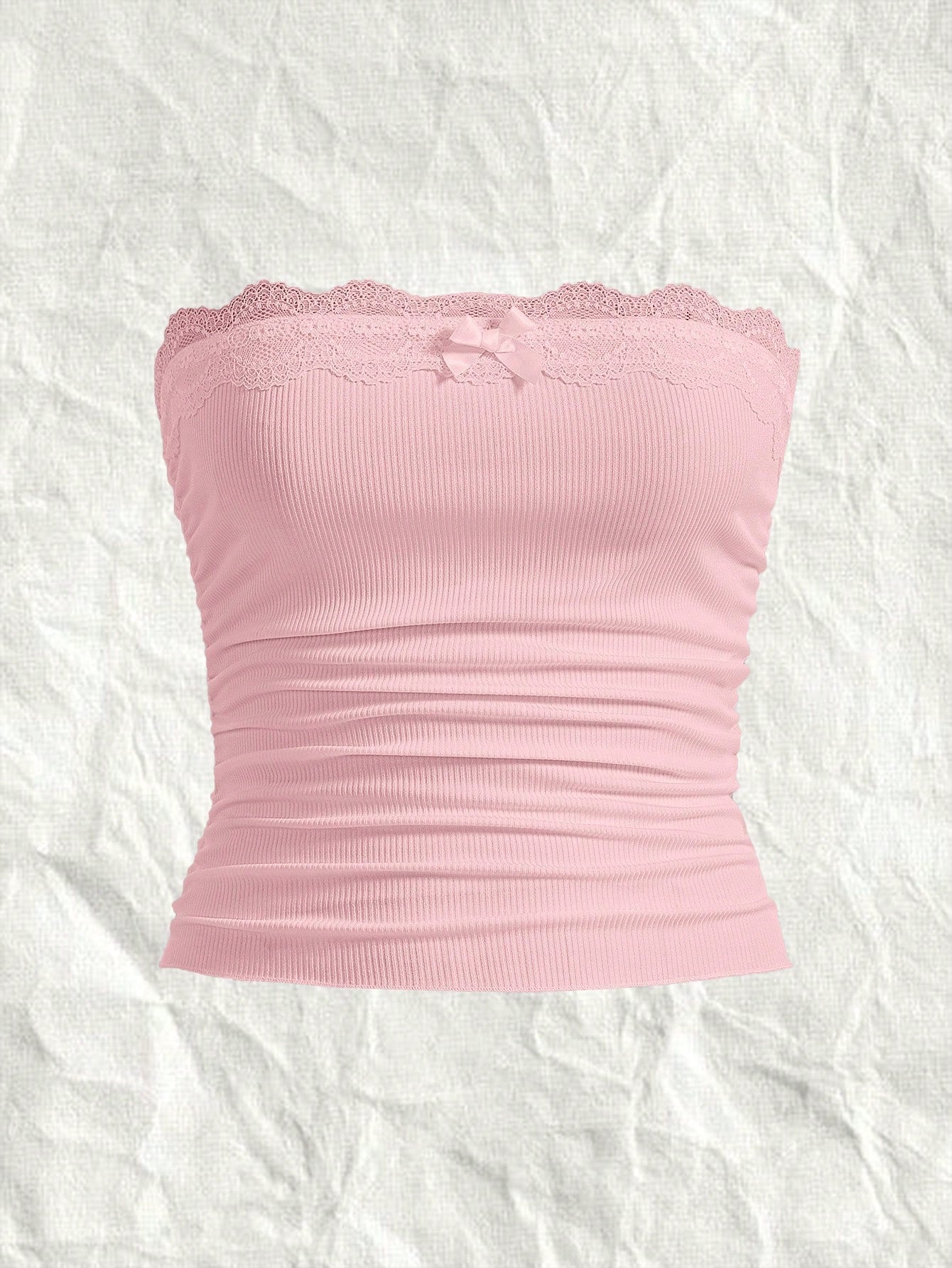 Plus Lace Trim Ruched Side Crop Tube Top