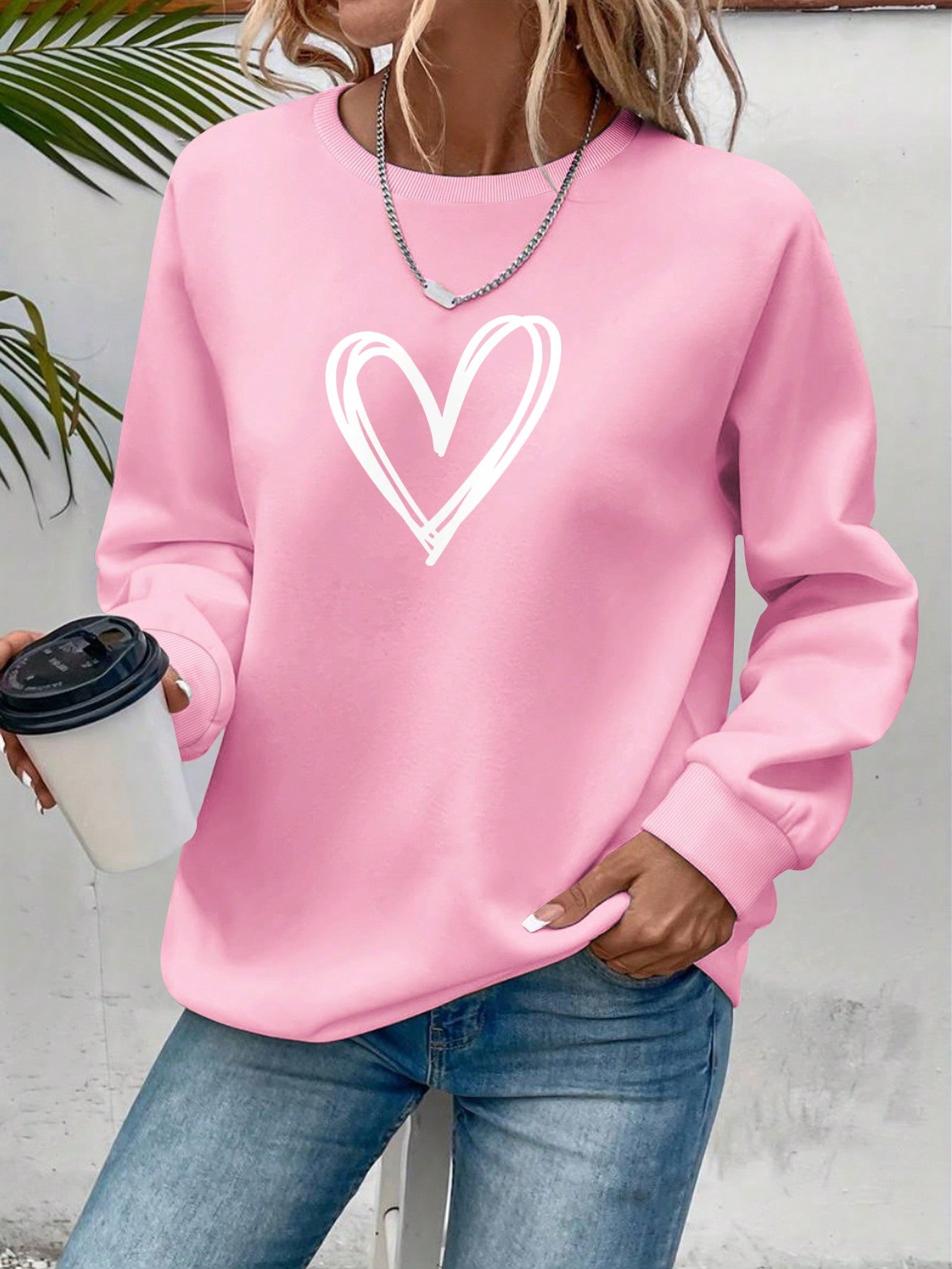 Heart Print Long Sleeve Sweatshirt