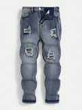 Teen Boys' Torn Beads Embellished Distressed Washed Denim Jeans