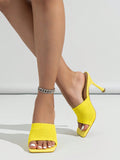 Women's Summer Breathable Yellow Knitted High Heel Mules Peep Toe Sandals