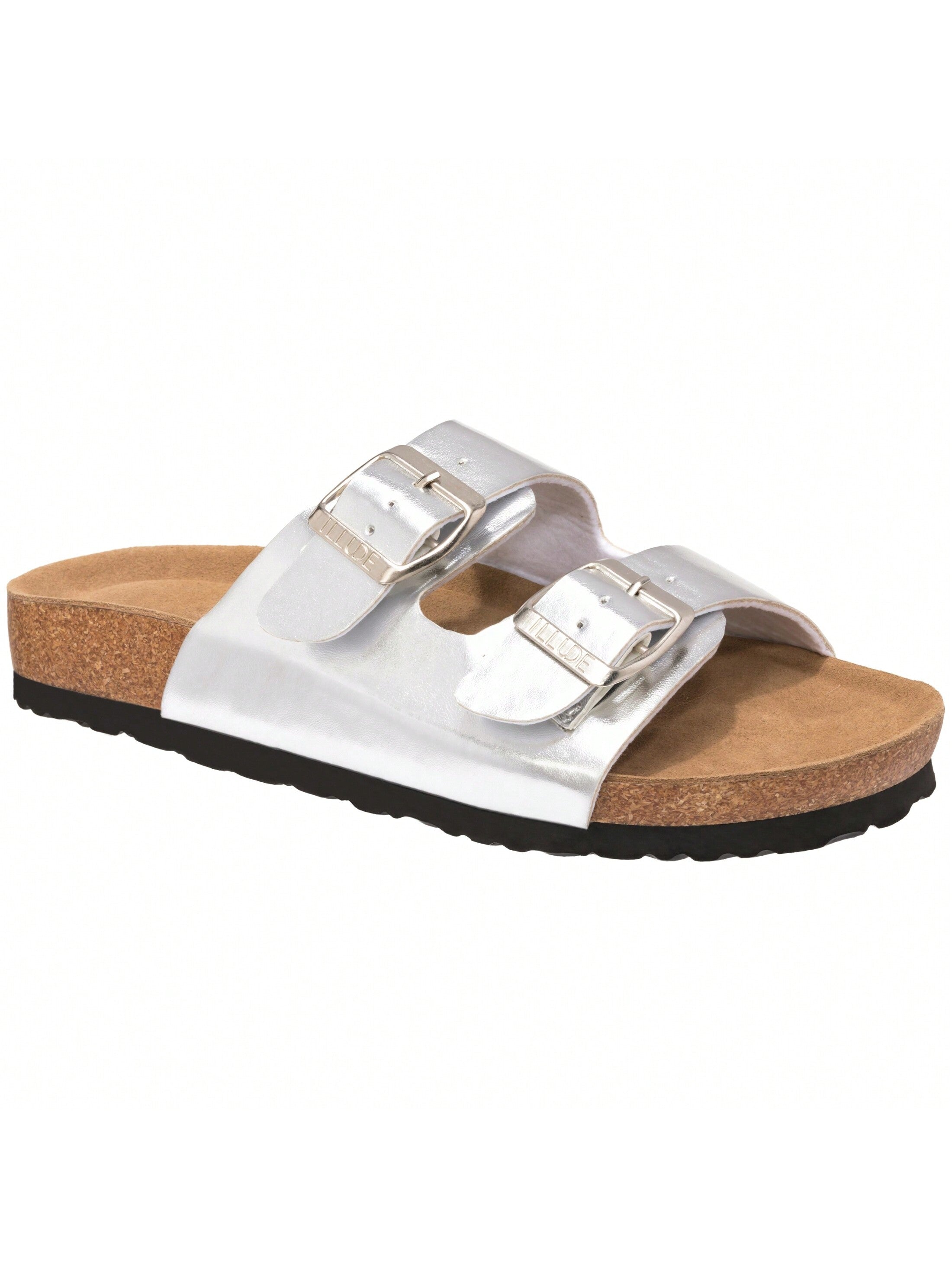 Women's Cork Footbed Sandals With Adjustable Buckles Slip On Platform Slides Sandals
