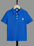 Tween Boys' Comfortable Leisure Deer Embroidery Short Sleeve Polo Shirt