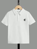 Tween Boy's Casual Comfortable Deer Embroidery Short Sleeve Polo Shirt