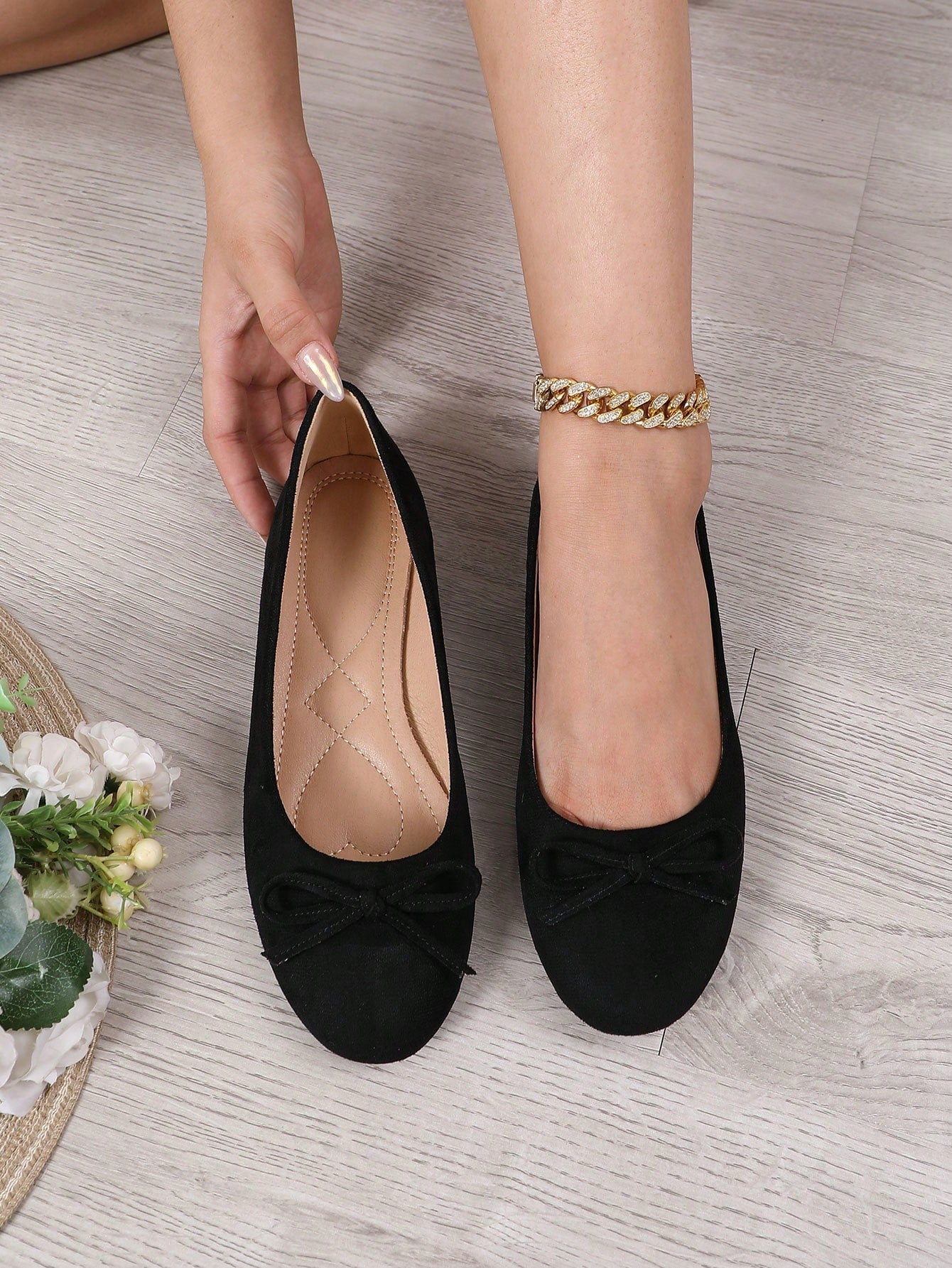 French Sweet Style Elegant Ballet Flat Shoes For Women, Soft Bottom, Soft Leather, Bow Tie, Round Toe, Shallow Mouth, Pregnant Women Shoes