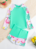 Young Girls Floral Print Splicing Bikini Set