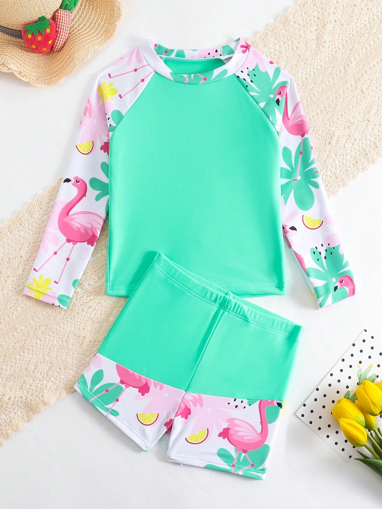 Young Girls Floral Print Splicing Bikini Set