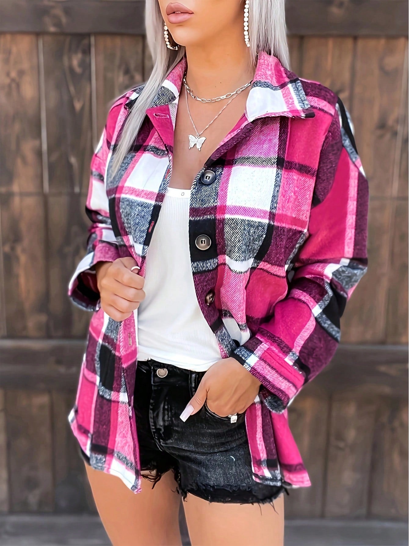 Plaid Button Front Jacket