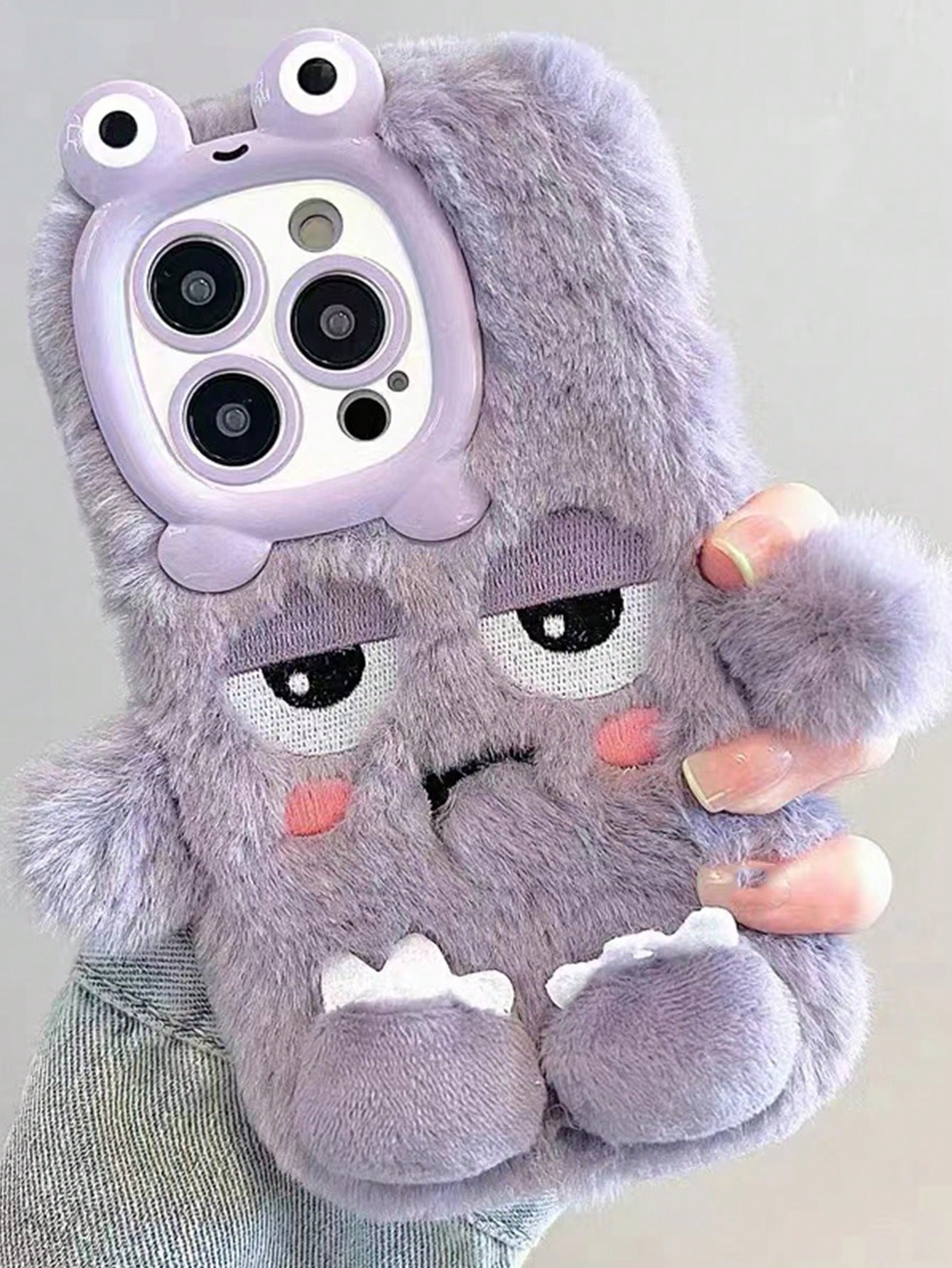 New Fashionable Cute Cartoon Plush Face Lens Protection Creative Funny Anti-Drop Niche Interesting Phone Case, Compatible With Iphone 11/12/13/14/15pro/Promax