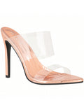 Women's Clear Pointed Toe Sandals Stiletto Heels Transparent Strap High Heels Slip On Clear Heel