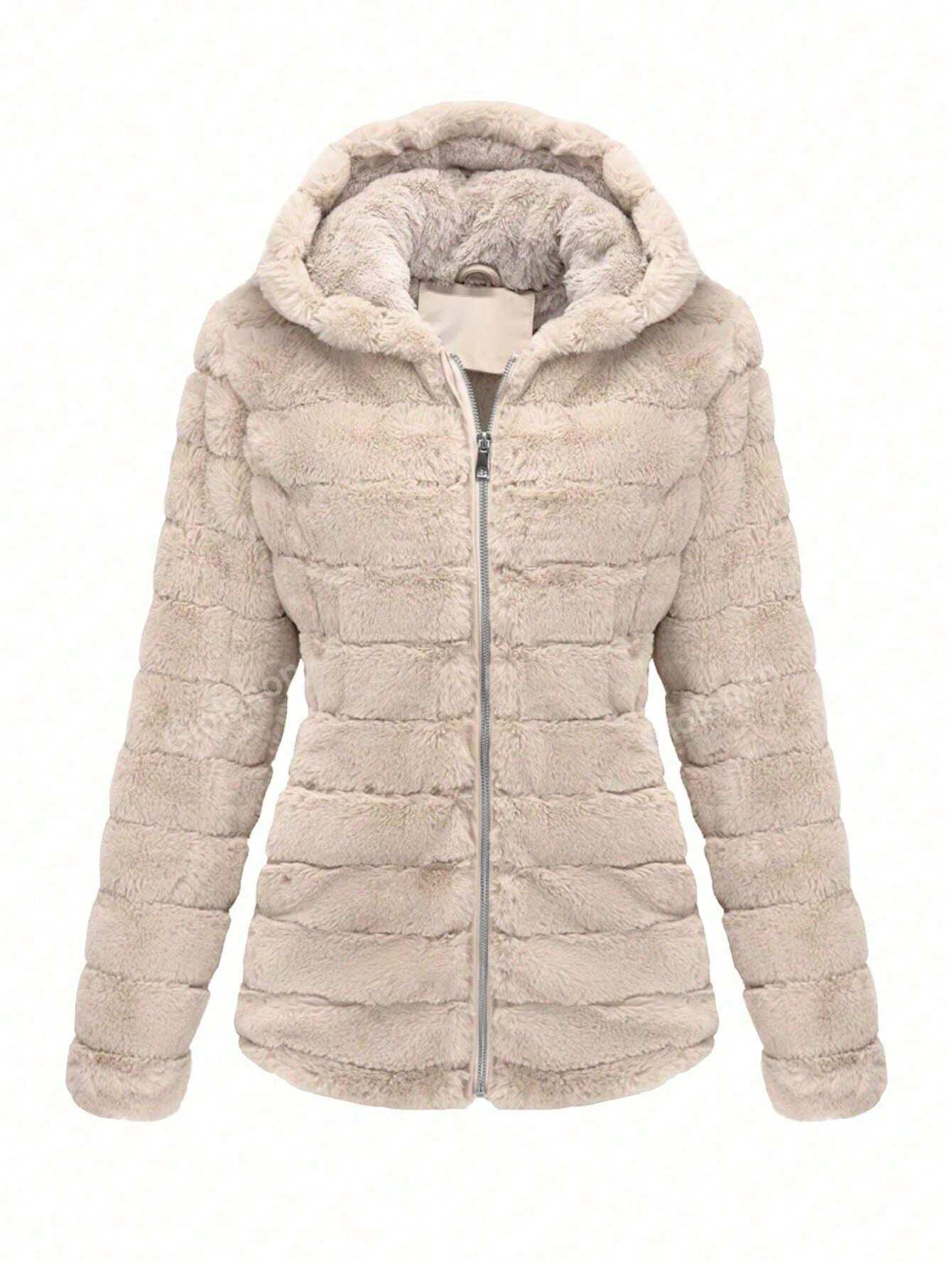 Women's Warm Faux Fur Hooded Coat With Pockets, Fall/Winter