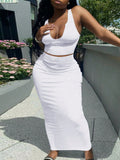 Ladies' Simple Solid Color Slim Fit Vest And Skirt Set