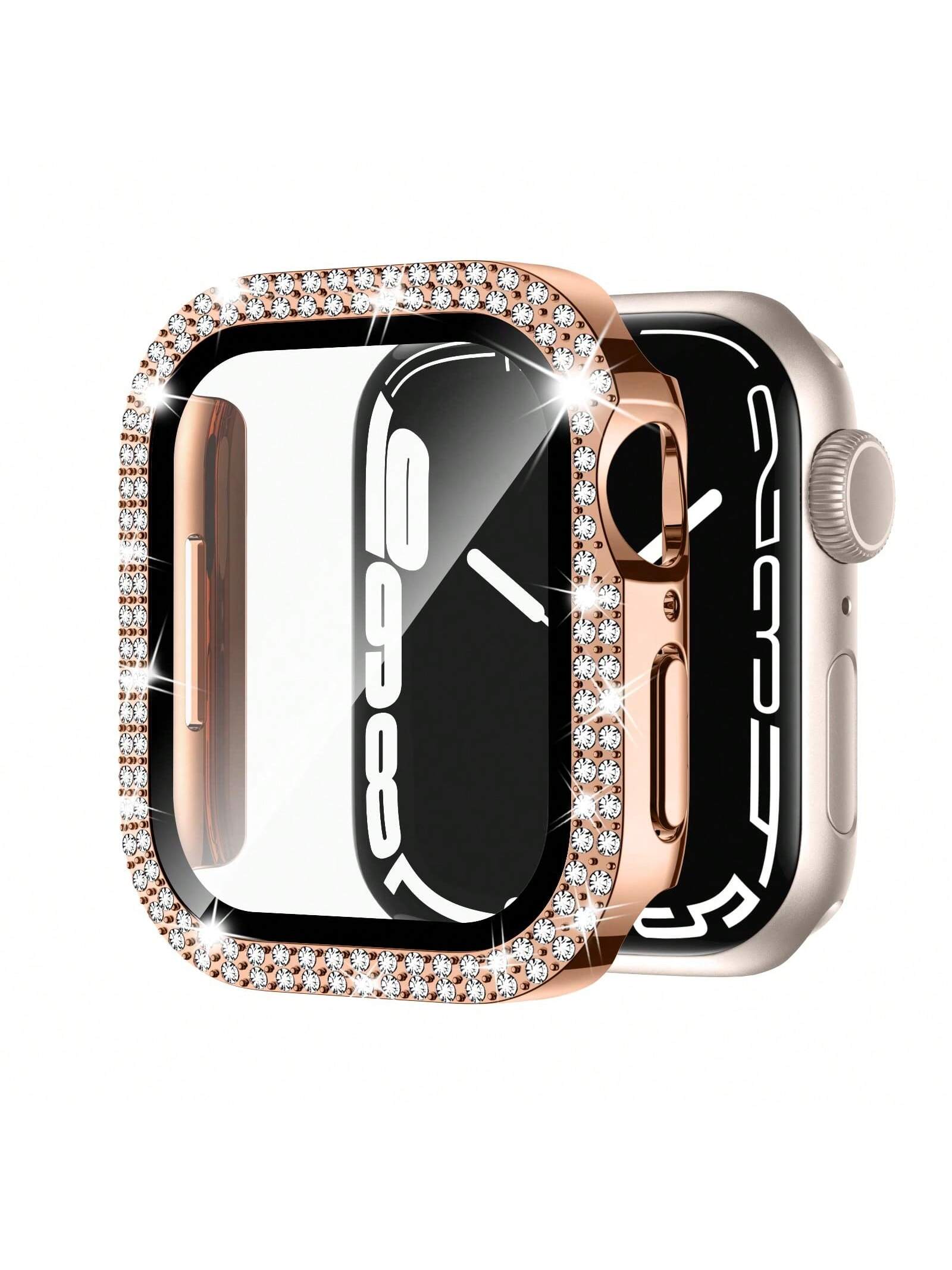 Compatible With Apple Watch Case Series 9/87/6/5/4/3/2/1/SE 38 40 41 42 44 45 Mm With Tempered Glass Screen Protector, Double Bling Case Crystal Rhinestones Rhinestone Bumper Overall Hard PC Ultra-Thin Protective Cover For