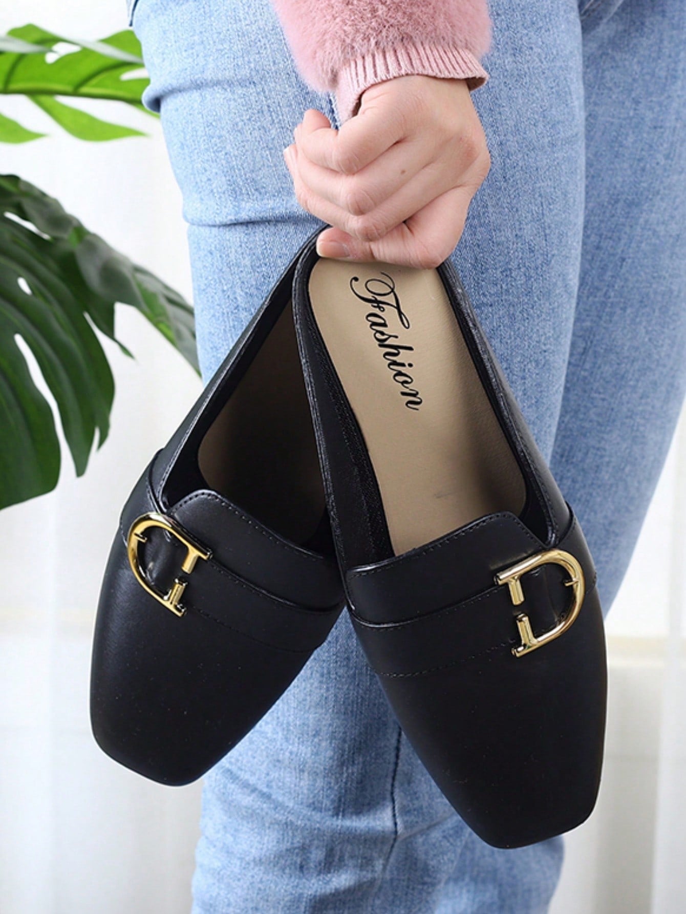 Women's Slipper With Open Toe, D Buckle Decoration, Soft Sole, Trendy Chunky Heel Mules, Slouchy Style Flip Flop Sandals
