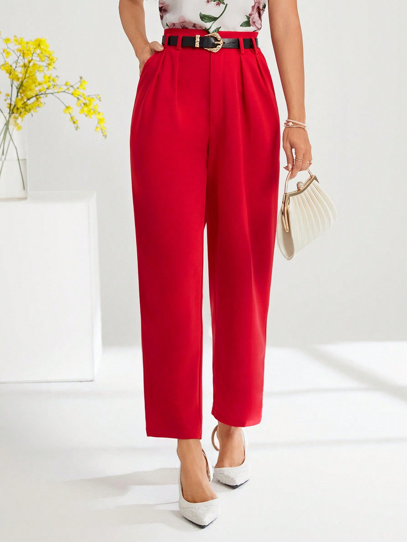 Women's High Waist Suit Pants With Slanted Pockets Spring Women Pants