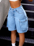 Ladies' Solid Color Cargo Denim Shorts