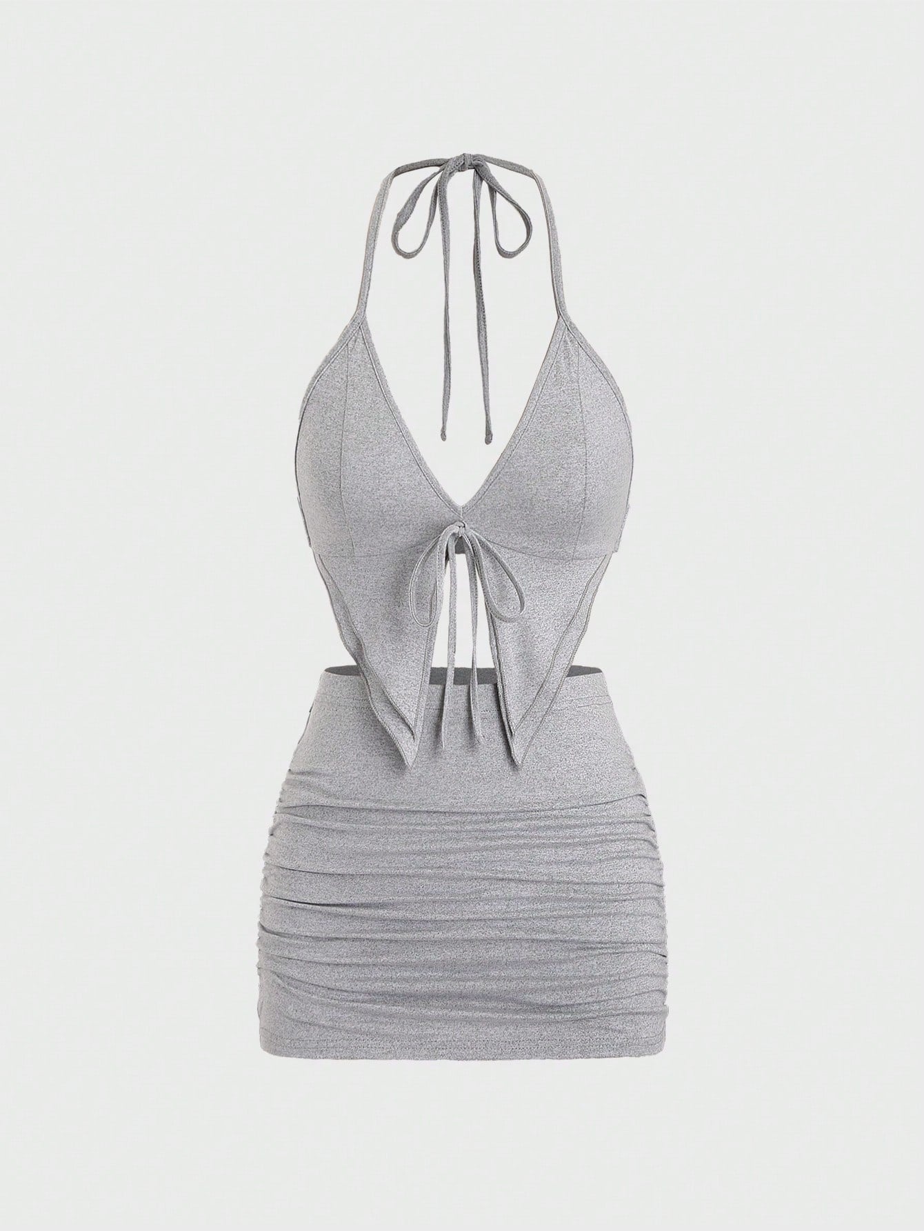 Halter Top & Pleated Skirt Set With Strap