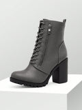 Women's Grey Pu Chunky Heel Ankle Booties  US
