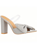 Women Bow Decor Chunky Heeled Mule Sandals Butterfly Design Chunky High Heel Sandals