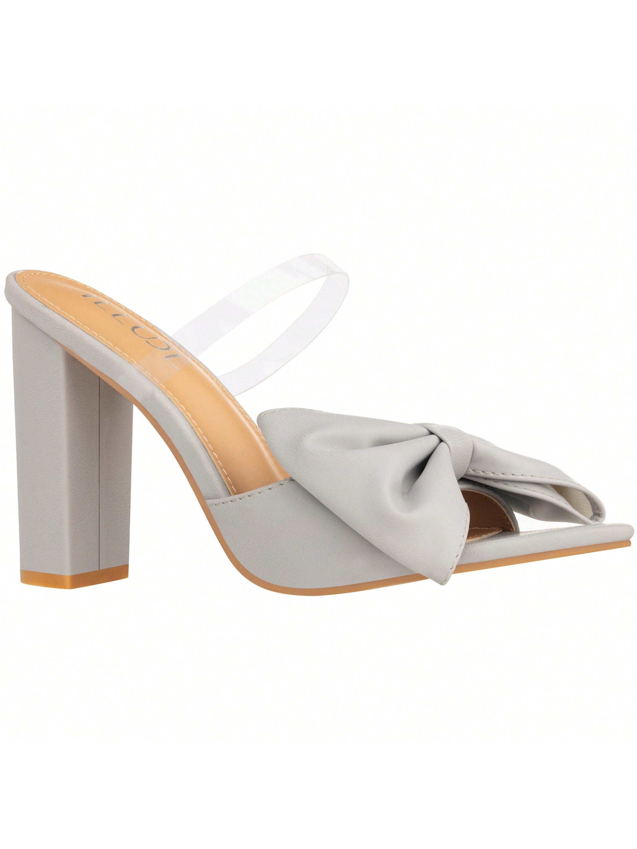 Women Bow Decor Chunky Heeled Mule Sandals Butterfly Design Chunky High Heel Sandals
