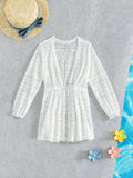 Young Girl Hollow Out Long Sleeve Tie Front  Kimono