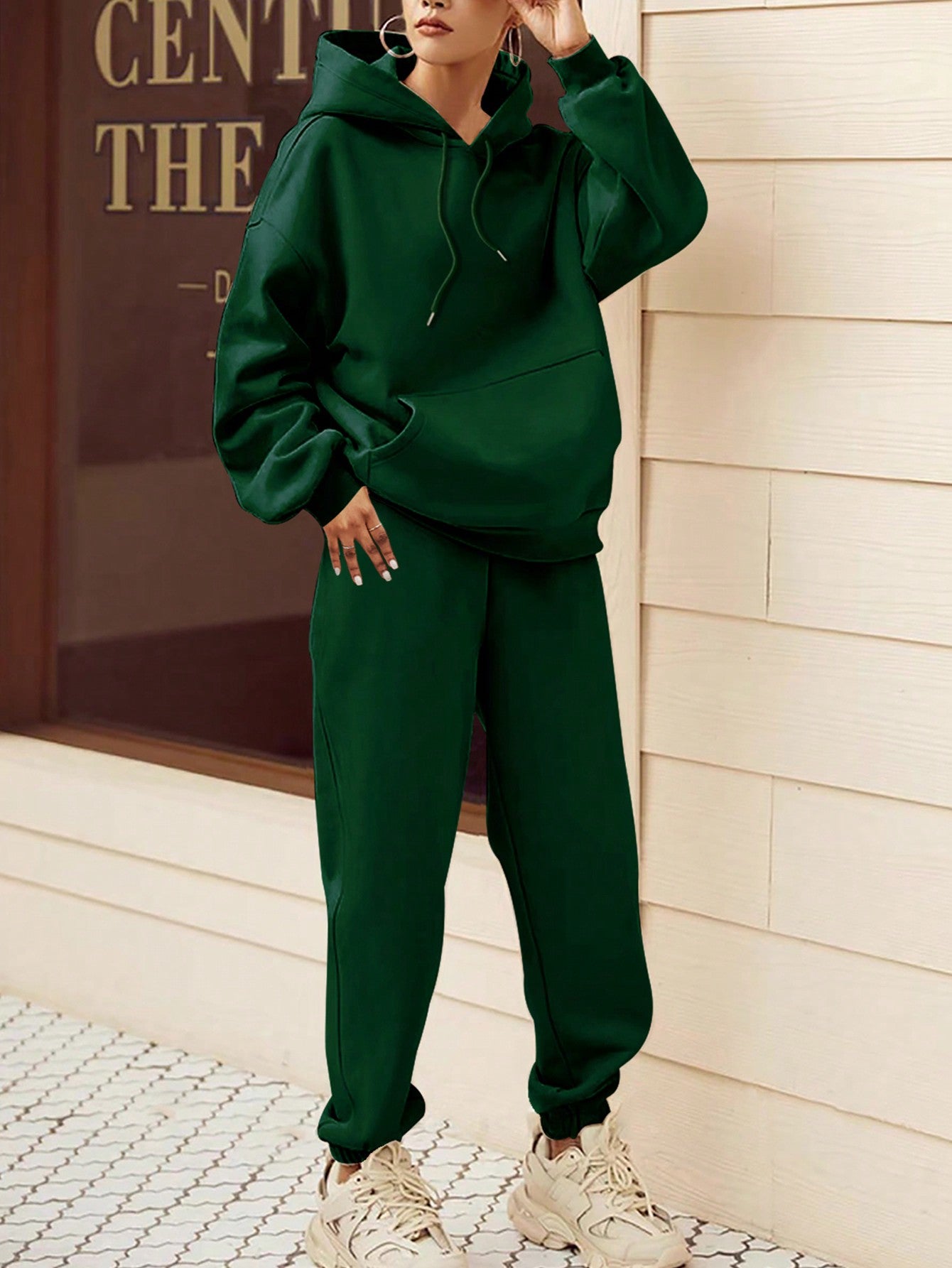 Drawstring Drop Shoulder Thermal Lined Hoodie & Sweatpants